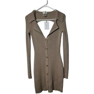 LPA Revolve Taupe Tan Naolin Collar Mini Dress Size S Ribbed Cut Out Back NWT